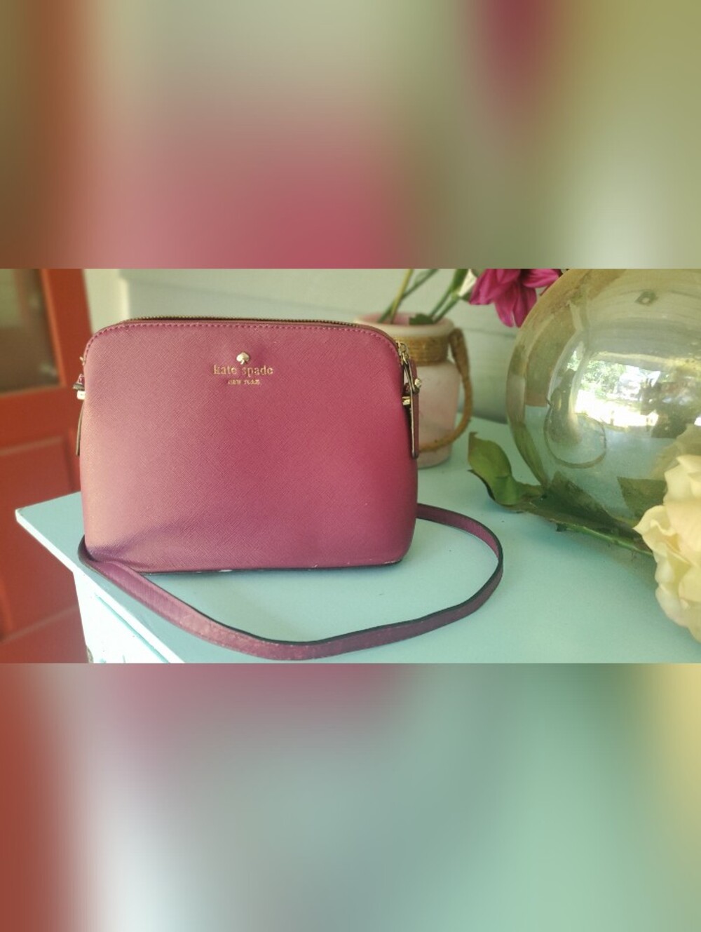 kate spade Magenta Saffiano Crossbody Bag with Gold Hardware